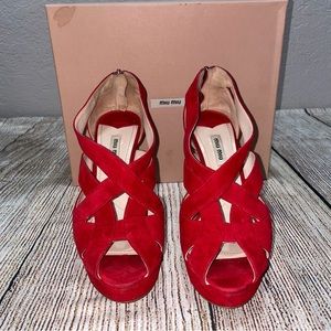 Miu Miu Red Strap Sandal Heel Sz 40 (10 US)